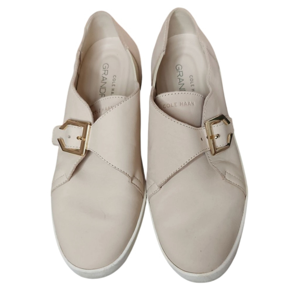 Women's Cole Haan Grandpro Monk Strap Sneaker Cream Beige Gold Buckle Sz 8.5 - Picture 2 of 5